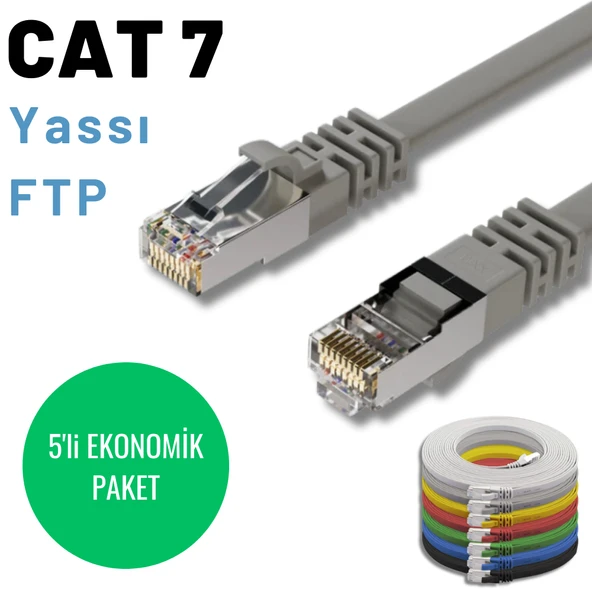 5 adet 1 Metre IRENIS CAT7 Kablo Yassı FTP Ethernet Network LAN Kablosu - Resim 3