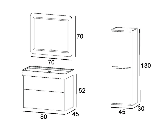 Denko Forever 80 cm (Antrasit) Banyo Dolabı Takımı ve Boy Dolabı - Resim 3