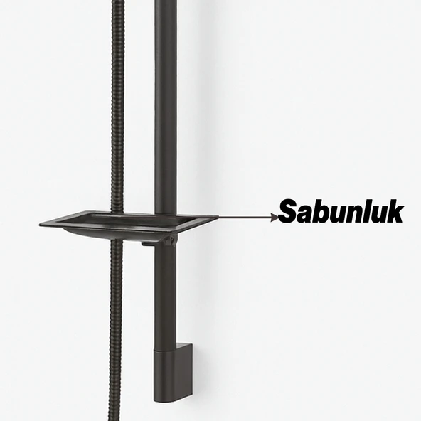 Siyah Sürgülü Duş Seti Kare Başlıklı Düğmeli El Duşu Hortumu Tutacağıyla Modern Lüks Banyo Takımı - Resim 3