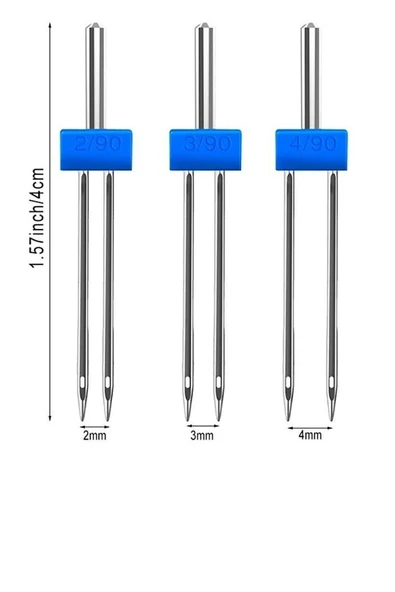 Bluemix Her Marka Makine Için 10 Adet 14 No Iğne Ve Nervür Için Çift Iğne Singer Zetina (2MM-3MM-4MM) - Resim 2