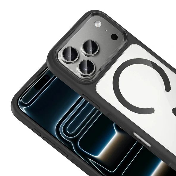 iPhone 17 Pro Kılıf M-Safe Şarj Özellikli Metal Kamera Çerçeveli Tiko Kapak - Resim 6