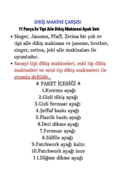 Bluemix Sınger Beko Zetina Janome Brother Homemax Sınbo 11 Parça Ev Tipi Aile Dikiş Makinesi  Uyumlu Seti - Resim 4