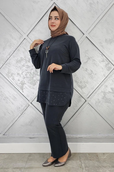 KADIN KOLYE VE TAŞ DETAYLI TESETTÜR TAKIM - Resim 4