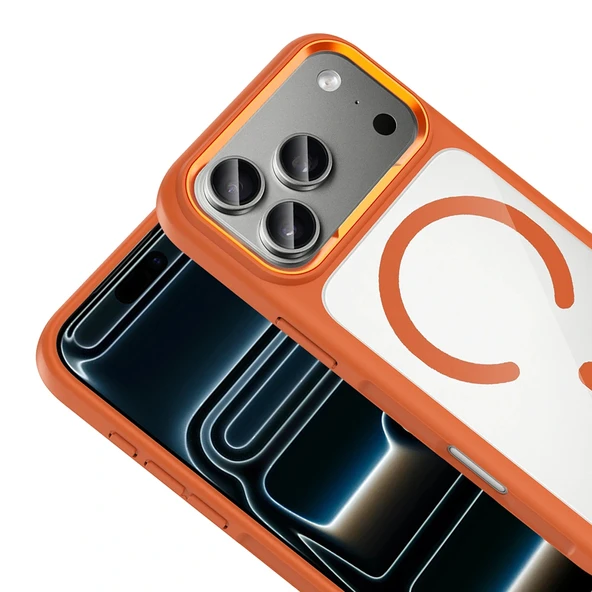 iPhone 17 Pro Kılıf M-Safe Şarj Özellikli Metal Kamera Çerçeveli Tiko Kapak - Resim 9