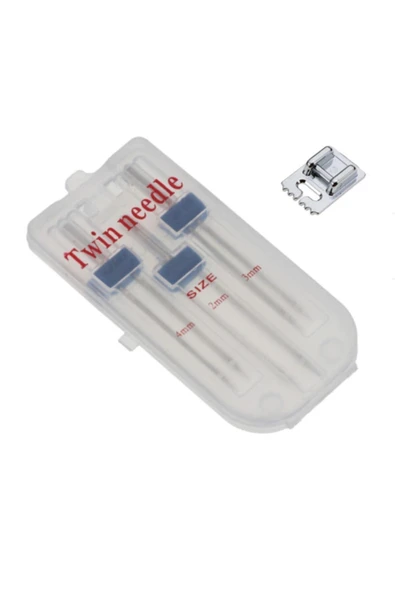 Janome Singer Zetina Bernina Uyumlu Çift İğne ve Nervür Ayak Set (iğne Paket Içinde 2mm,3mm ve 4 Mm'dir.) - Resim 2