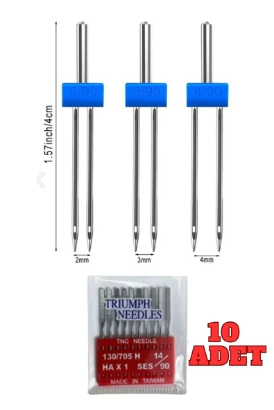Bluemix Her Marka Makine Için 10 Adet 14 No Iğne Ve Nervür Için Çift Iğne Singer Zetina (2MM-3MM-4MM) ürün görseli