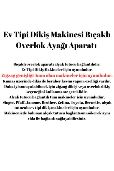 Singer Safety Zetina Janome Sınger Brother Diamond Homemax Jukı Bernina Beko Bindallı Bıçaklı Overlok Ayak - Resim 3