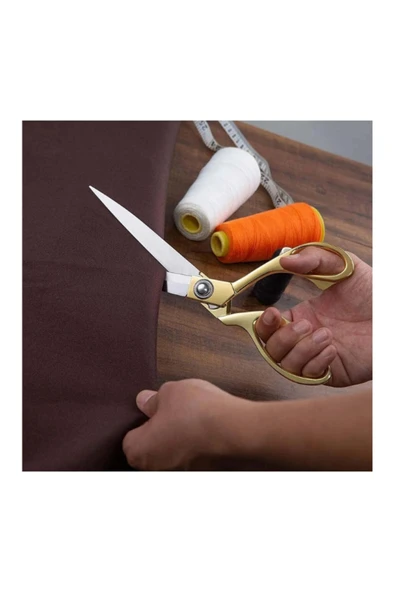 Janissary Kumaş, Deri, Kot Kesim 21cm Altın Sarısı Profesyonel Terzi Makası - Resim 7