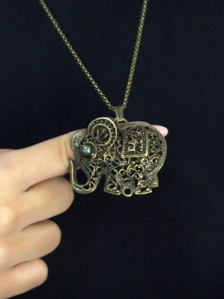 Doğal Taş Labradorit Doğal Taşlı Fil Modelli Antik Kadın Kolye euk43lbt - Resim 2