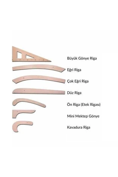 Revival Frames 7 Parça Ahşap Riga Seti Ve Modelist Gönyesi Riga Takımı Cetvel Ahsap Riga Seti 1 - Resim 2