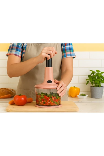 El Rondosu 3 Bıçaklı Kilitli Doğrayıcı – Sebze Meyve Doğrama Aparatı Pudra Rengi ürün görseli
