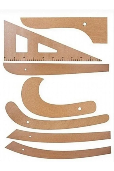 İşkur Makina Terzi-modelist-tekstil 7 Parça Ahşap Cetvel Riga Gönye Takımı ürün görseli
