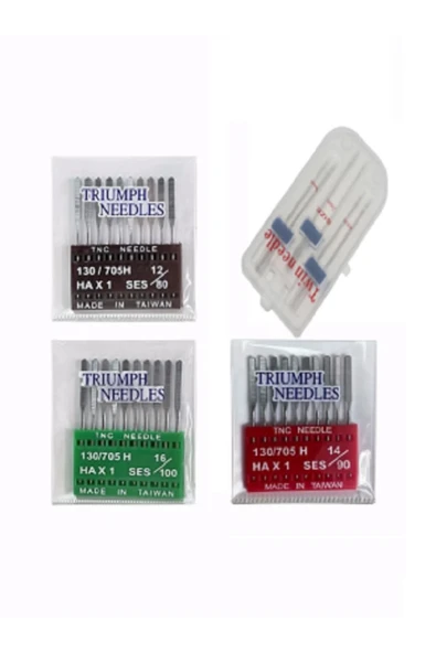 SİNGER Dikiş Makine Iğnesi (12-14-16 Numara 30 Adet) Normal Iğne Ve 2mm-3mm-4mm Çift Iğne 3 Adet Gelecektir ürün görseli