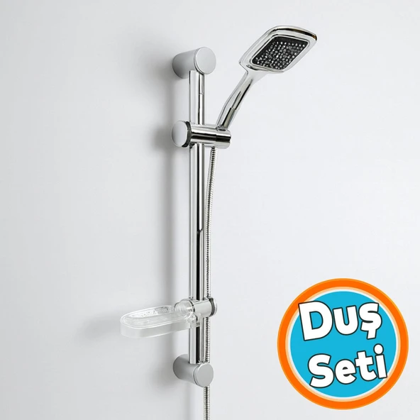 Sürgülü Duş Seti Krom Kaplama Şeffaf Sabunluklu Ayarlanabilir Yükseklikli Lüks Banyo Duş Takım ürün görseli