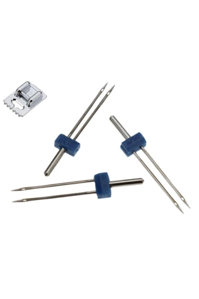 Janome Singer Zetina Bernina Uyumlu Çift İğne ve Nervür Ayak Set (iğne Paket Içinde 2mm,3mm ve 4 Mm'dir.) ürün görseli