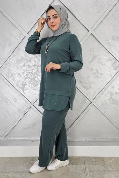 KADIN KOLYE VE TAŞ DETAYLI TESETTÜR TAKIM - Resim 6