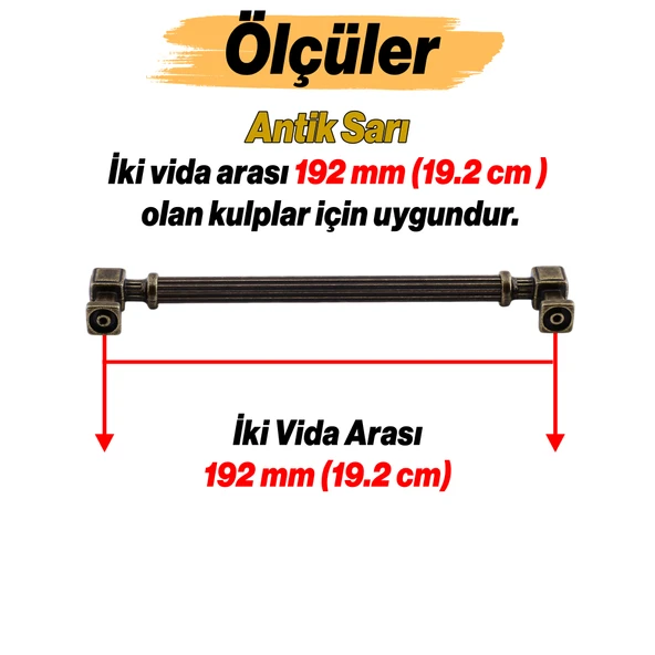 Mobilya Çekmece Mutfak Dolabı Dolap Kulpları Kulb 19.2 cm 192 mm Çizgili Antik Sarı Metal Kulp - Resim 3