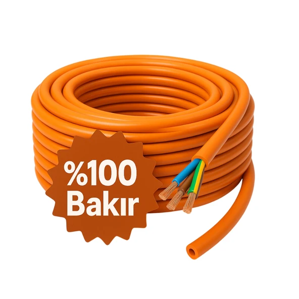 %100 Bakır 3x2.5 mm Seyyar 10 Metre Uzatma Kablosu Çok Telli Elektrik Kontrol Kalem Dişi Erkek Fiş ürün görseli
