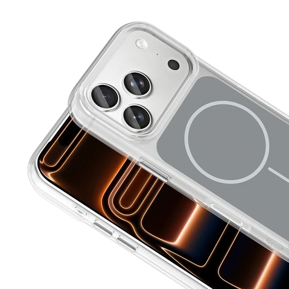 iPhone 17 Pro Max Kılıf M-Safe Şarj Özellikli Metal Buton Tasarımlı İkonik Sert Silikon Kapak - Resim 8