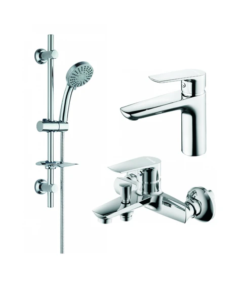 Creavit Solo Lavabo Banyo Batarya Seti ve SH425 Aria 5 Fonksiyonlu Sürgülü El Duş Seti Krom ürün görseli