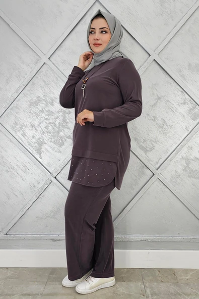 KADIN KOLYE VE TAŞ DETAYLI TESETTÜR TAKIM - Resim 2