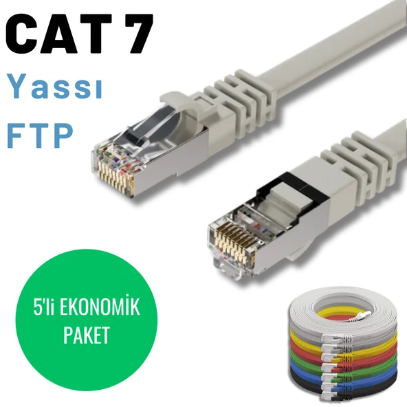 5 adet 25 cm IRENIS CAT7 Kablo Yassı FTP Ethernet Network LAN Kablosu - Resim 6