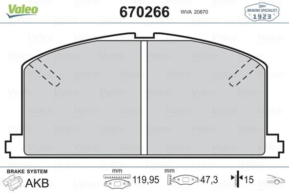 Toyota On Fren Balatası Toyota Corolla 1.3 1.6 Karburatorlu 1988-1997 Corona 1988-1991 (at171 191) - Valeo 670266 - Resim 1