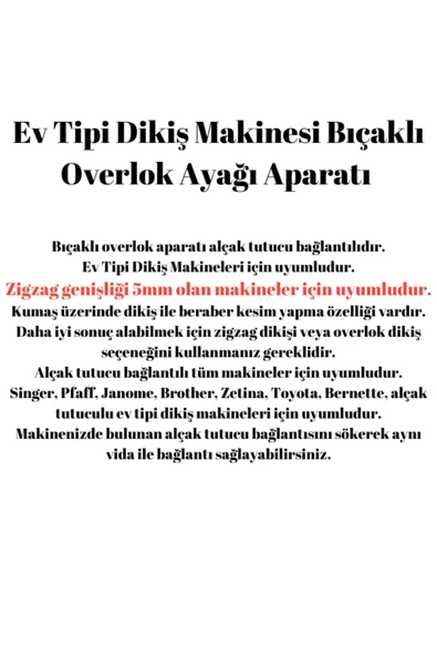 CANARY Overlok Ayağı Bıçaklı (5MM ZİKZAK YAPAN HER MODELE UYUMLU) - Resim 4