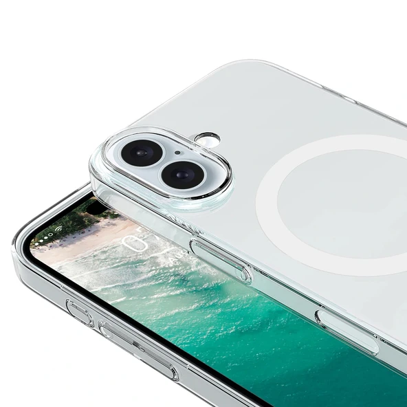 Apple iPhone 17 Kılıf IC Çipli M-Safe Şarj Özellikli Şeffaf Kamera Çerçeveli Zore Toledo Kapak - 3