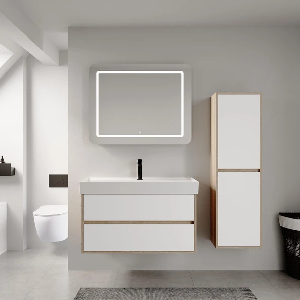 Denko Forever 100 cm (Beyaz) Banyo Dolabı Takımı ve Boy Dolabı ürün görseli