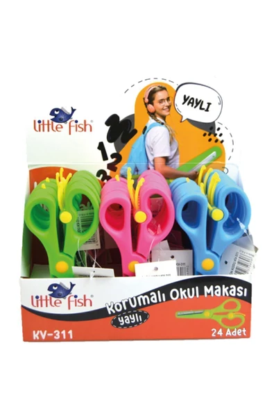 Little Fish Çocuk Makası Küt Uçlu Yaylı Plastik Korumalı Okul Öğrenci Makası - Resim 2