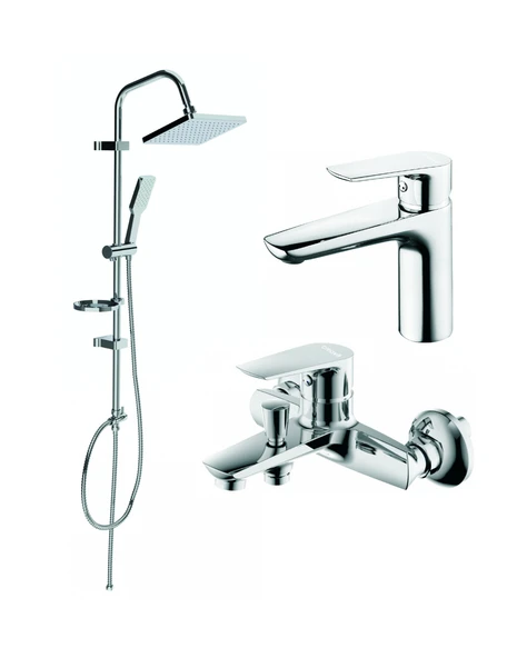 Creavit Solo Lavabo Banyo Batarya Seti ve SH630 Tepe Duş Seti Krom ürün görseli