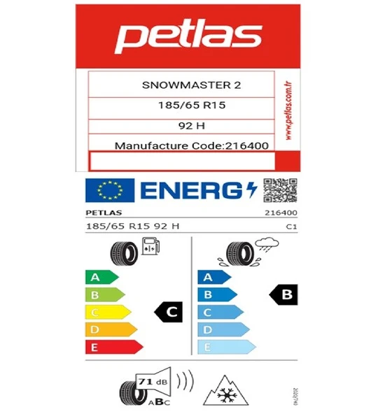Petlas 185/65 R15 TL 92H REINF. SNOWMASTER 2 Oto Kış Lastiği (Üretim Tarihi:2025) - Resim 2