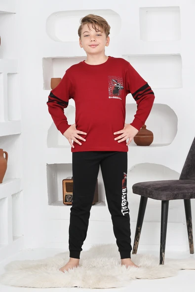 Erkek Çocuk Arkası Baskılı %100 Pamuk İnterlok Kumaş Pijama Takımı 12348 - Resim 4