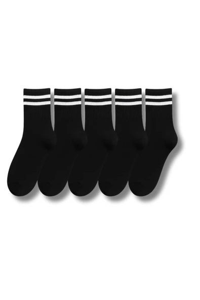 Kadın Siyah Çift Çizgili Soket Çorap 5’li Paket