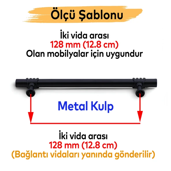Mobilya Mutfak Çekmece Dolap Dolabı Kapak Kulbu Kulpu Kulpları (128 mm - 12.8 cm) Siyah Metal - Resim 2