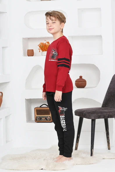 Erkek Çocuk Arkası Baskılı %100 Pamuk İnterlok Kumaş Pijama Takımı 12348 - Resim 6