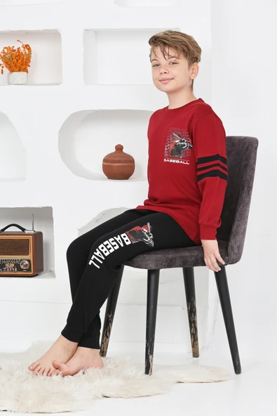 Erkek Çocuk Arkası Baskılı %100 Pamuk İnterlok Kumaş Pijama Takımı 12348 - Resim 5