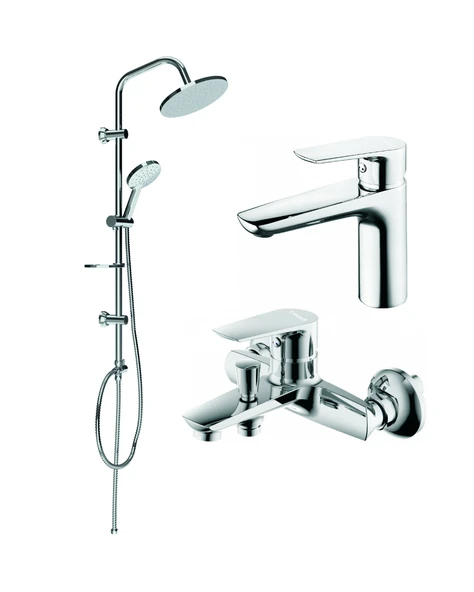 Creavit Solo Lavabo Banyo Batarya Seti ve SH640 (Oval) Tepe Duş Seti Krom ürün görseli