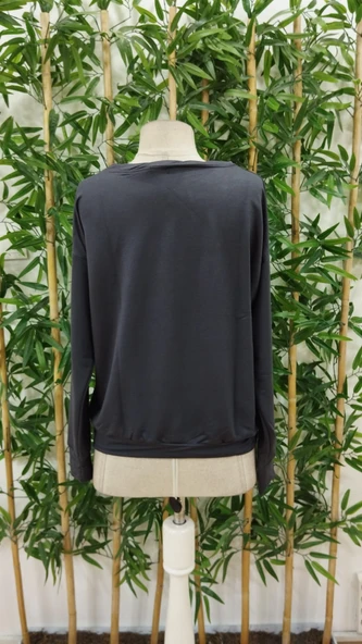 Kadın Yılbaşı özel Uzun Kollu Bisiklet Yaka Desenli Viskon Iki Iplik Bluz - Resim 5