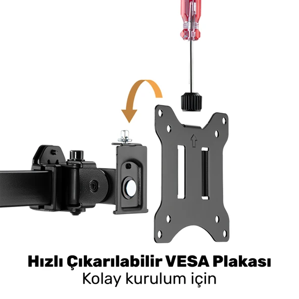 NPO STD5704B Basic 17"-32" VESA Yükseklik/Genişlik Ayarlı Kablo Yönetimli Dörtlü Monitör Tutucu - Resim 4