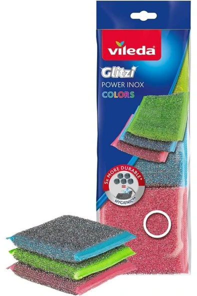 Vileda Bulaşık Süngeri Power Pad Colors İnox 3'lü ürün görseli