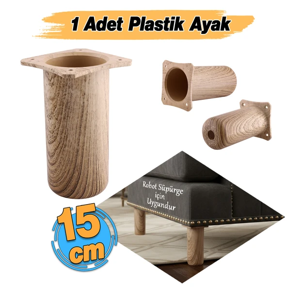 Mobilya Kanepe Koltuk Baza Yükseltici Yükseltme Ayağı Ayakları Plastik Doğal Meşe Renk 15 cm ürün görseli