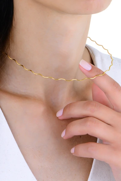 Gümüş altın yaldızlı italyan model dalgalı kolye  SGTL12952GOLD - Resim 2