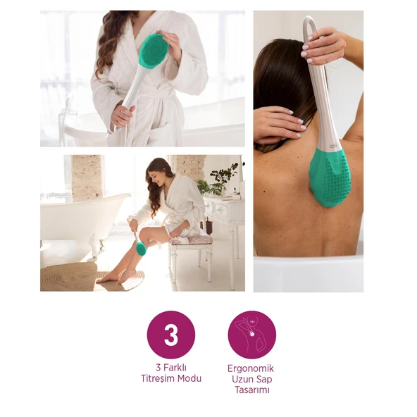 House Pratik HP87 Şarjlı Silikon Duş Fırçası 3 Mod Titreşimli Vücut Temizleme Fırçası Yeşil - 2