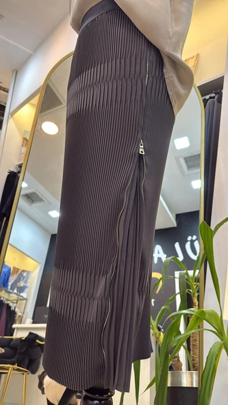 Misswhence Piliseli Yandan Fermuarlı Etek ANTRASİT 38921 - Resim 2