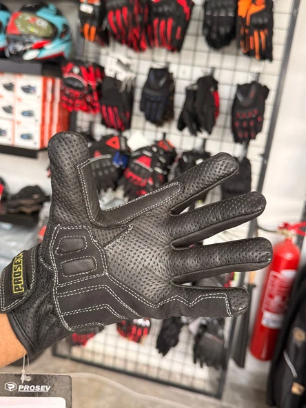 PROSEV DERİ GLOVE 027 MOTORCU ELDİVENİ SARI SIYAH - 3