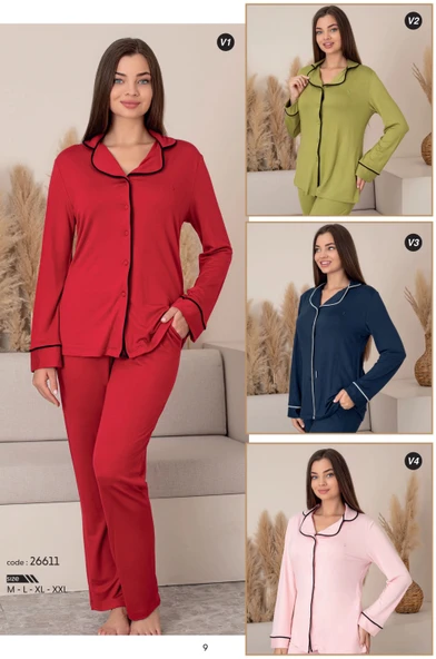 Limissi Önden Düğmeli Kadın Pijaması acivert Renk 26611 - Resim 2