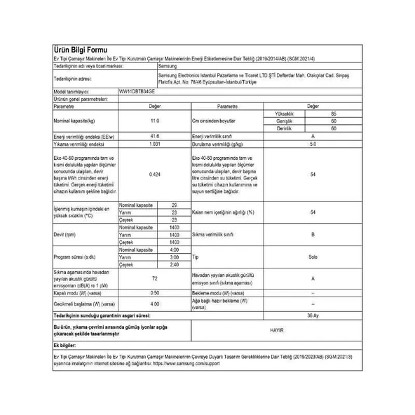 Samsung WW11DB7B34GEAH Çamaşır Makinesi - 3
