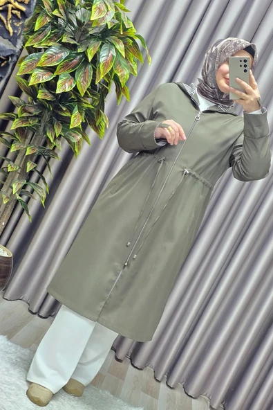 Kadın Tesettür Giyim Büyük Beden Fransız Boy Mevsimlik Trençkot - Resim 9